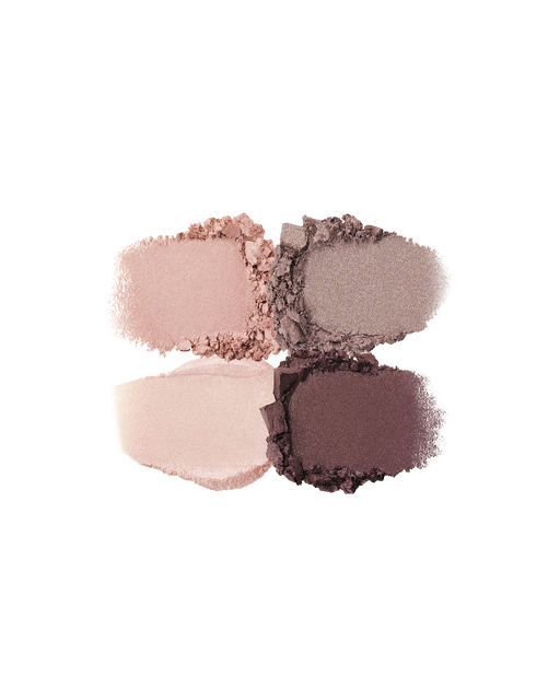 Photo of the texture of the four EYE COLOR QUAD colors, showing their color and powder quality. Shade: 3-Sundried Driftwood.