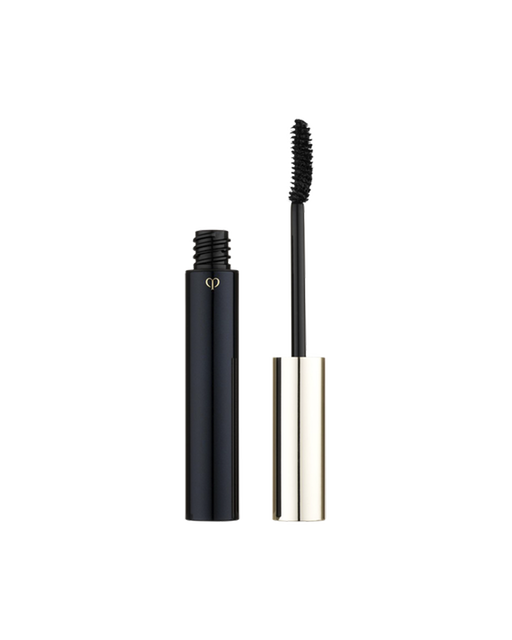 Photo of ”PERFECT LASH MASCARA”. The gold cap has a curved brush, and the slim blue-black body is engraved with the gold brand logo. Shade: 1