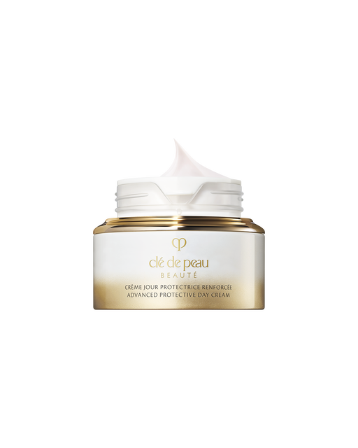 Photo of ADVANCED PROTECTIVE DAY CREAM with the lid open, showing the white, smooth cream gently piled up inside.