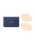 Photo of “SPONGE (FOR CREAM FOUNDATION)” showing two cream-colored oval sponges placed next to a blue-black case. The center of the case features the gold brand logo.