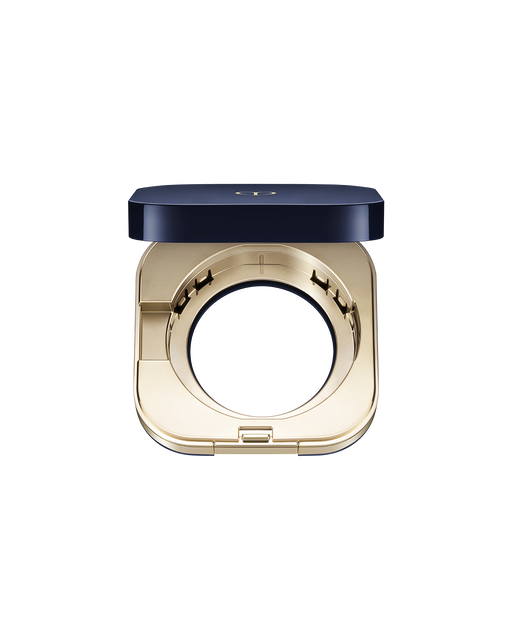 Photo of an exclusive case for "RADIANT CUSHION FOUNDATION NATURAL (REFILL)" with the lid open, showing an interior space designed to hold a refill.