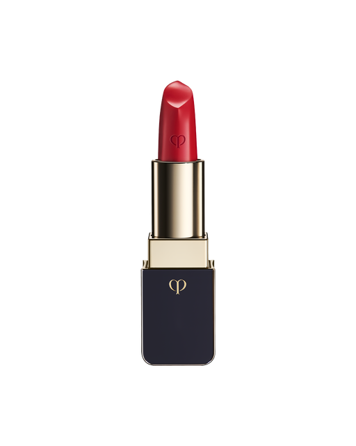 Photo of "LIPSTICK" with the stick twisted up. The tip is engraved with the brand logo, and the body features a combination of blue-black and gold sides. SHADE: Legend of Rouge.