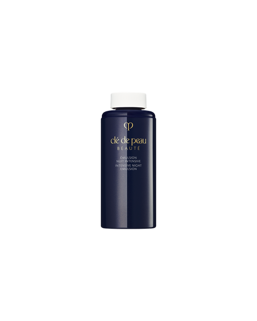 Photo of a blue-black refill bottle of INTENSIVE NIGHT EMULSION with a simple white cap indicating it is a refill.SIZE: 125mL Refill.