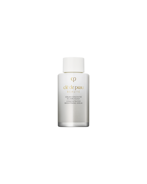 Photo of the refill version of "CONCENTRATED BRIGHTENING SERUM" in a silver-gradient bottle with a white cap. SIZE: 40mL