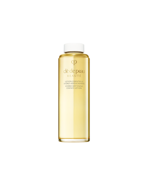 Photo of refill bottle of HYDRO-SOFTENING ESSENCE LOTION in a glass bottle with a simple white cap indicating it is a refill. SIZE: 170mL Refill.