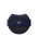 Photo of a "PUFF (RADIANT CUSHION FOUNDATION)" featuring a rounded blue-black makeup puff with a wide, dark blue ribbon across the front and the brand-logo printed in gold at the center.