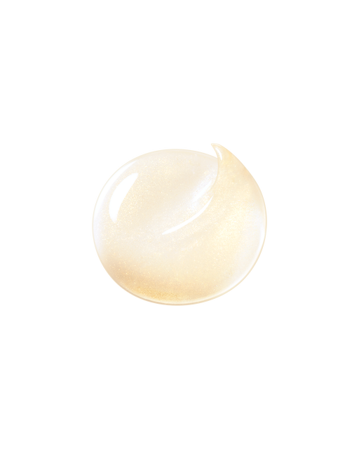 Photo of a smooth, dewy gel texture with a luminous gold shimmer.