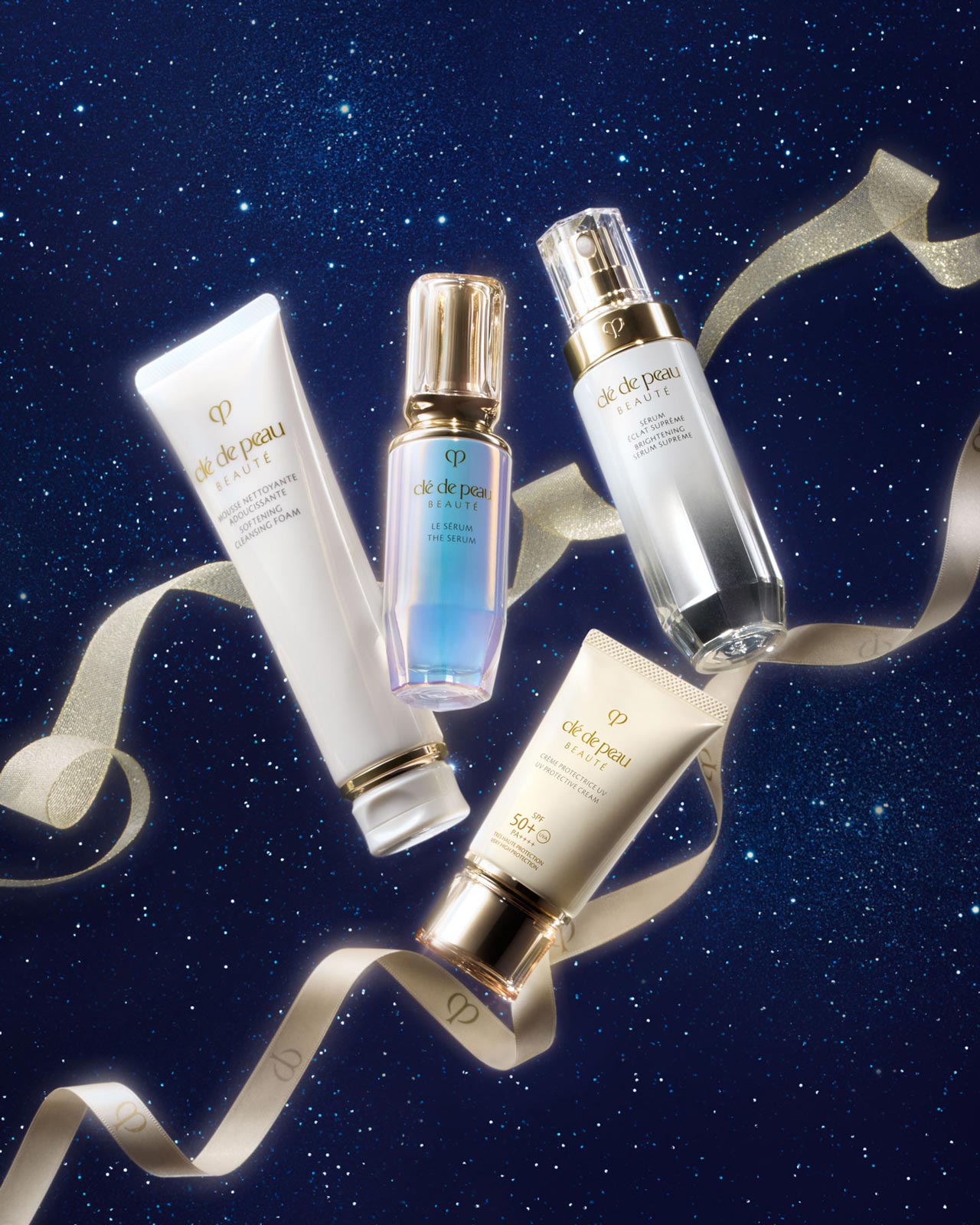 Photos of Clé de Peau BEAUTÉ’s daily skin care products.